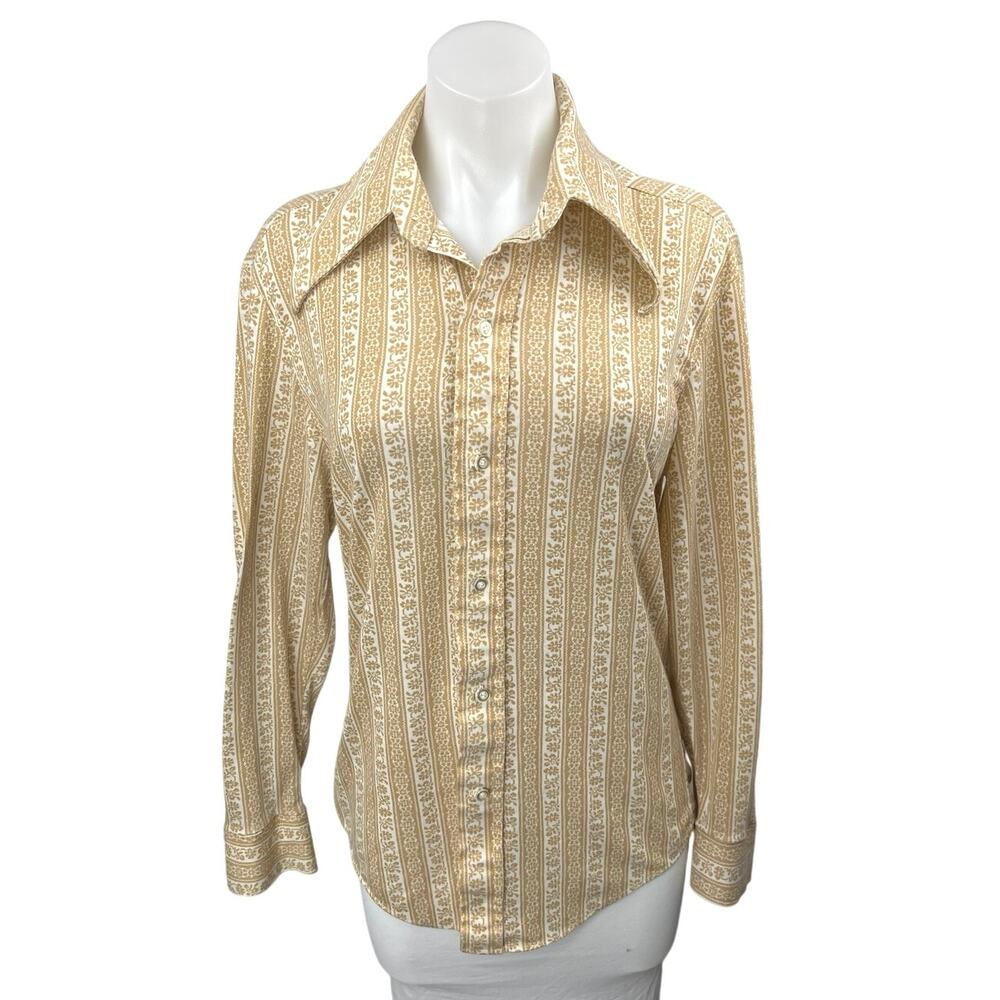 Towncraft Penneys Yellow Floral Striped Long Sleeve Button Down Shirt Top Size S